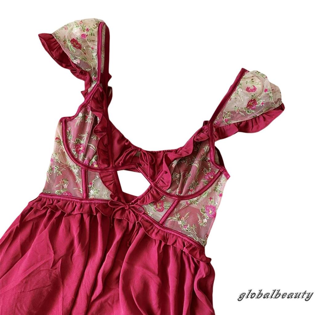 Đầm Tay Ngắn Hở Lưng Phối Lưới Họa Tiết Hoa Thời Trang Đường Phố Cho Nữ