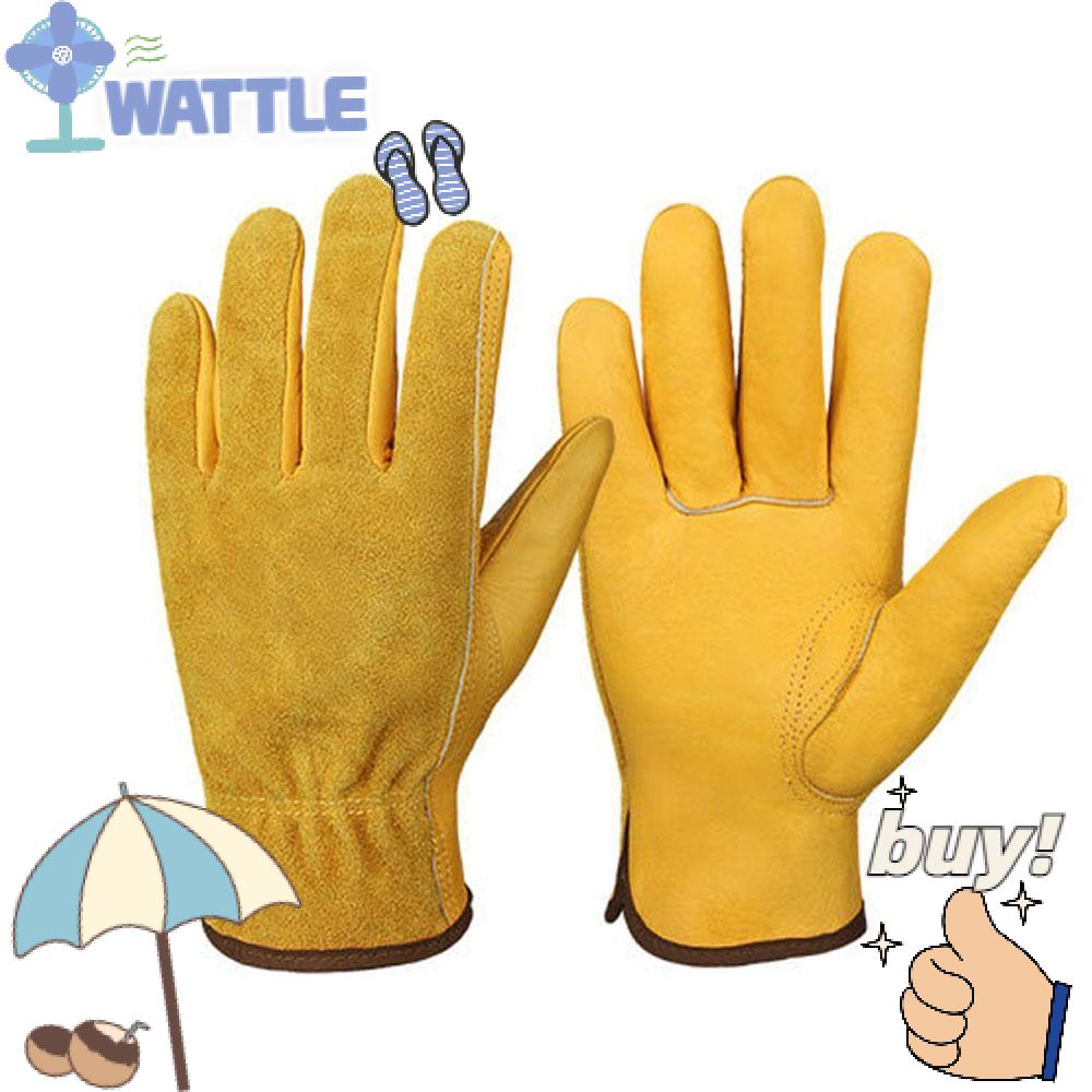 WTTLE 1 Cặp Găng Tay Hàn Bằng Da Bò Chống Cháy Size L Màu Vàng