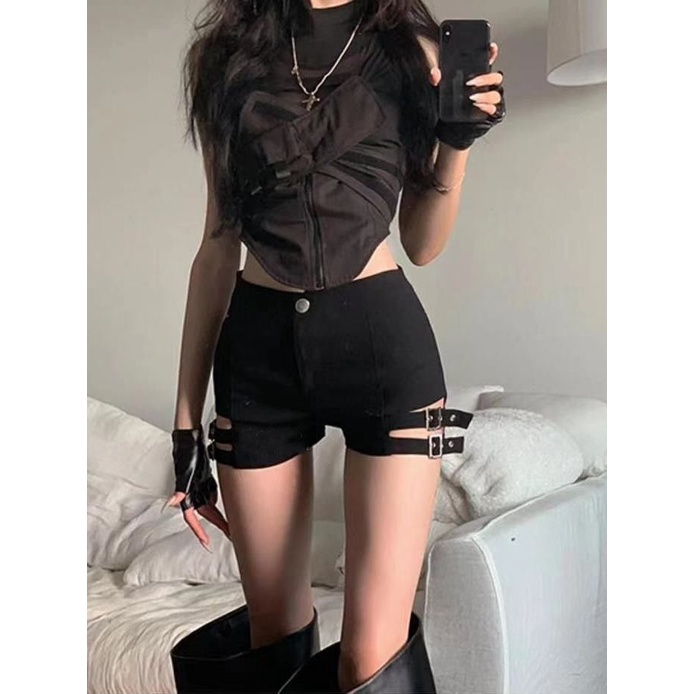 Quần Short Denim Ống Rộng Cột Dây Phong Cách Mới Mùa Hè Co Giãn Phong Cách Châu Âu Cho Nữ U2ID