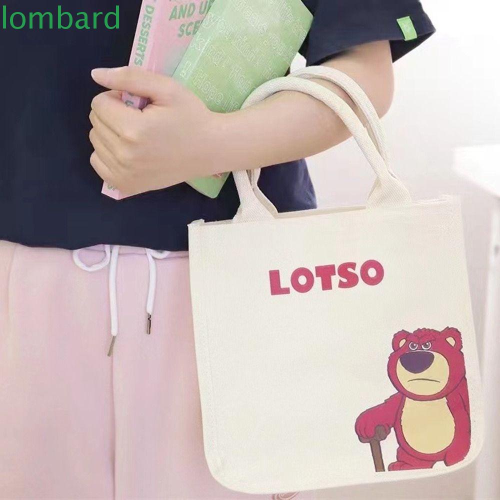 LOMBARD Túi Vải Canvas In Hình Gấu / Dâu Tây Dễ Thương Dùng Đựng Đồ Trang Điểm