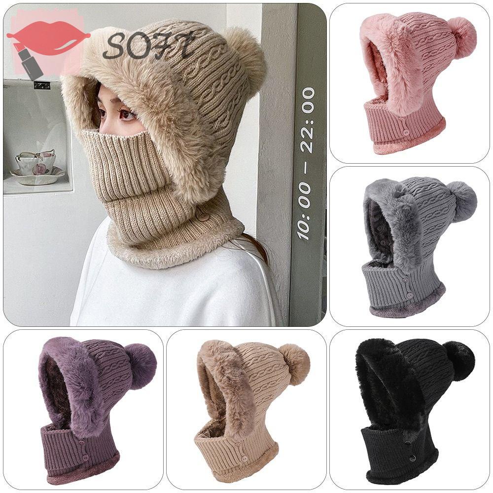 SOFTNESS Mũ Len Che Mặt Bảo Vệ Tai Màu Trơn
