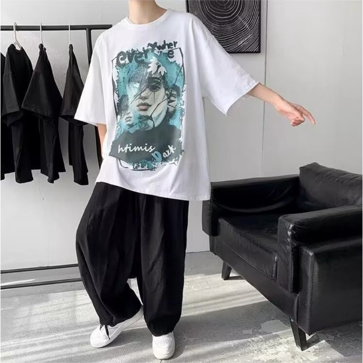 Áo Thun Thể Thao Tay Ngắn Cổ Tròn In Nhân Vật Graffiti Plus Size M-5XL Phong Cách Mỹ Thời Trang Mùa Hè Cho Nam Và Nữ