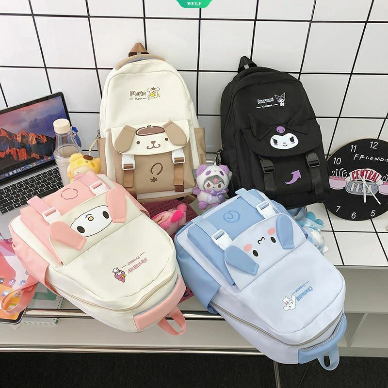 2023 Cô gái dễ thương mới Trái tim Sanrio Cặp đi học Nữ Phim hoạt hình Kuromi Giai điệu Cinnamoroll Túi đeo vai học sinh Hệ thống Nhật Bản Đa năng Thời trang Thường ngày Ba lô Niche