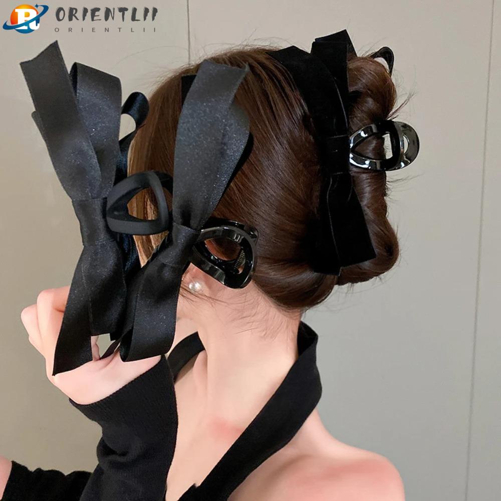 ORIENTLII Kẹp Tóc Nơ Vải Satin Phong Cách Hàn Quốc Thanh Lịch Cho Nữ