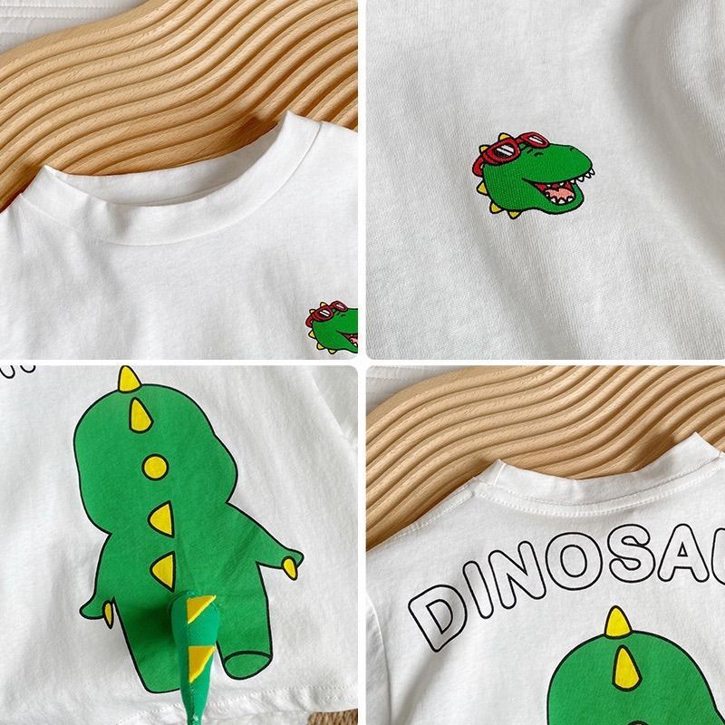 Áo Thun Tay Ngắn Cổ Tròn In Hình Khủng Long Hoạt Hình Dễ Thương Thoải Mái Thời Trang Mùa Hè Cho Nữ