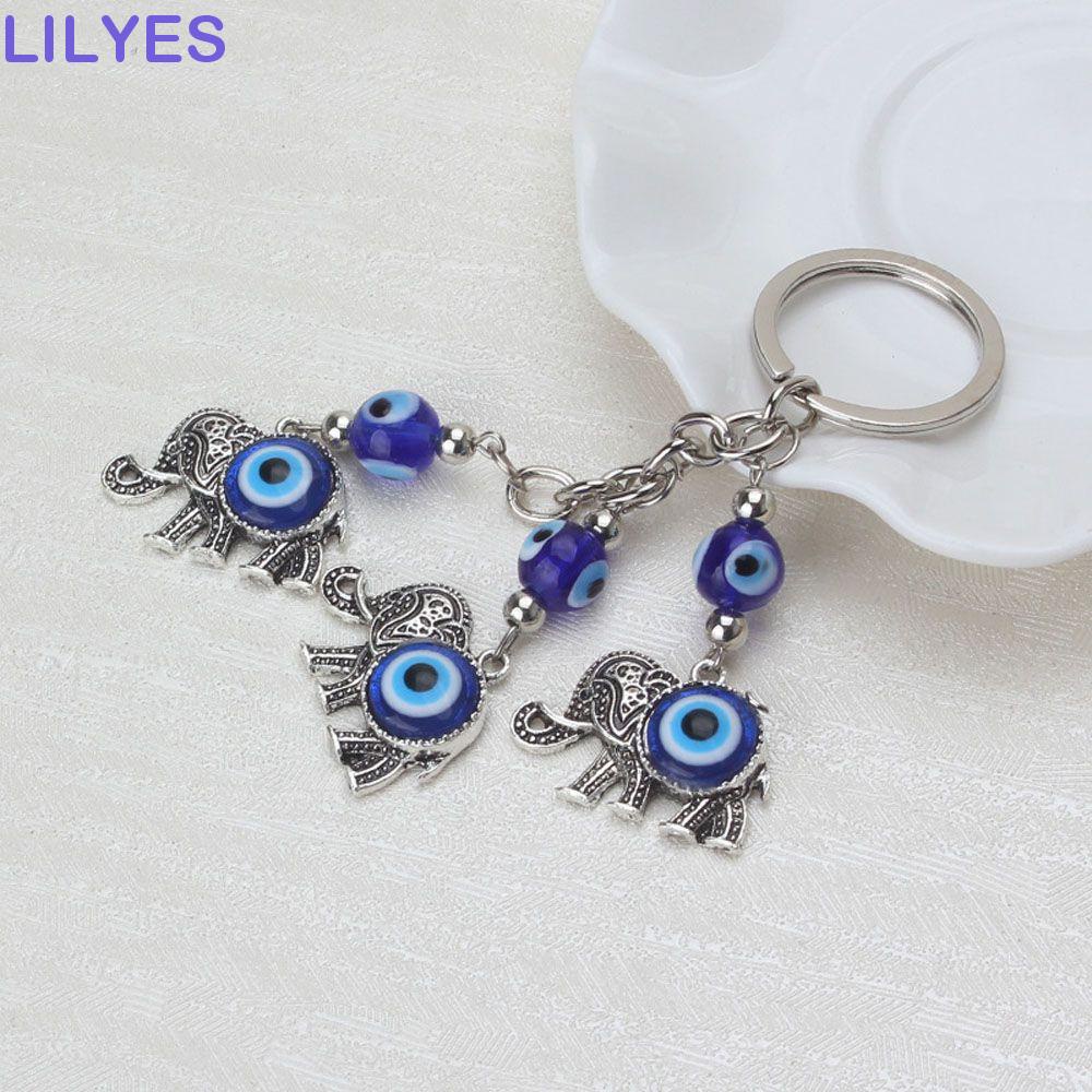 LILYES Móc Khóa Hình Mắt Quỷ May Mắn Đính Tua Rua Màu Xanh Dương