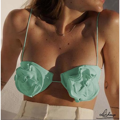 Áo Croptop Hai Dây Họa Tiết Hoa 3D Gợi Cảm Cho Nữ