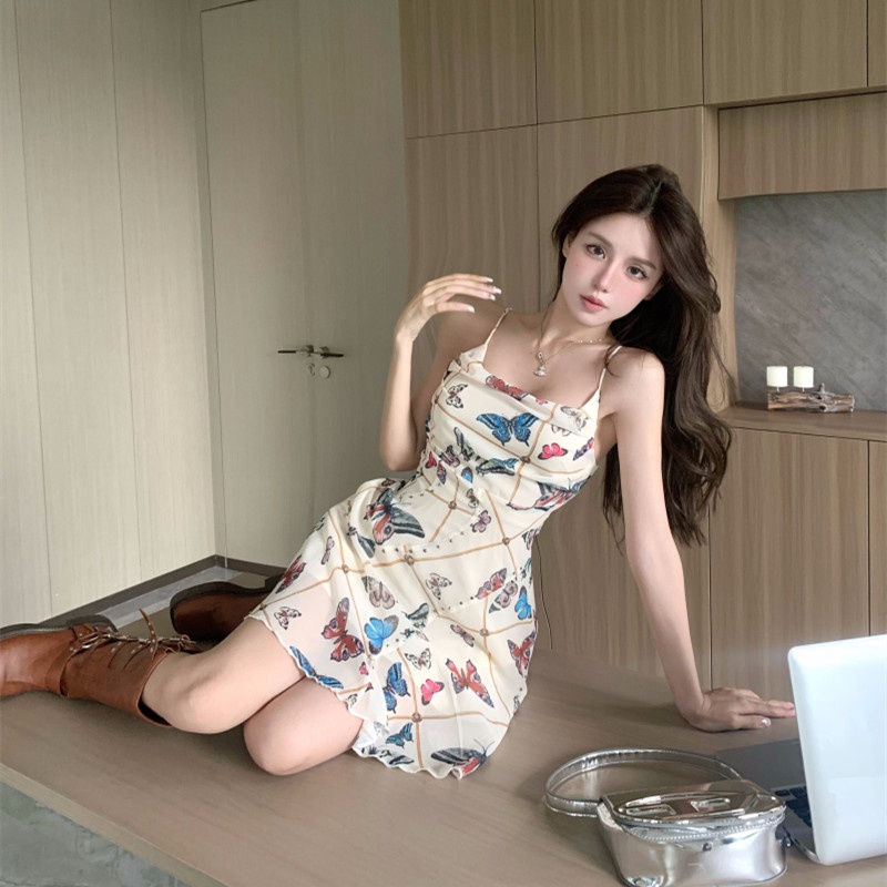 Đầm Mini In Hình Bướm Thiết Kế Lệch Tà Quyến Rũ