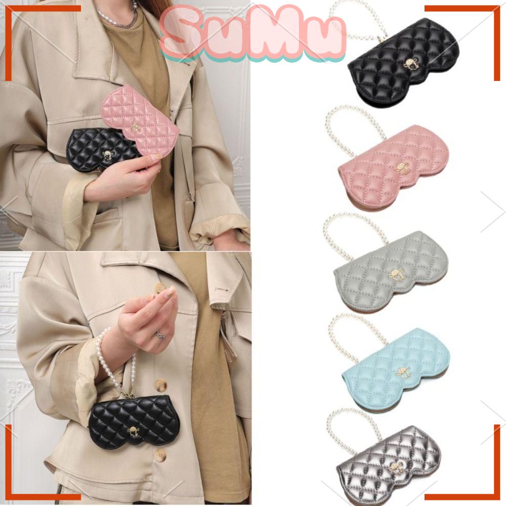 SUMU Túi Đựng Mắt Kính Bằng Da Thật Gọn Nhẹ Họa Tiết Gợn Sóng Có Nút Cài Cho Nữ