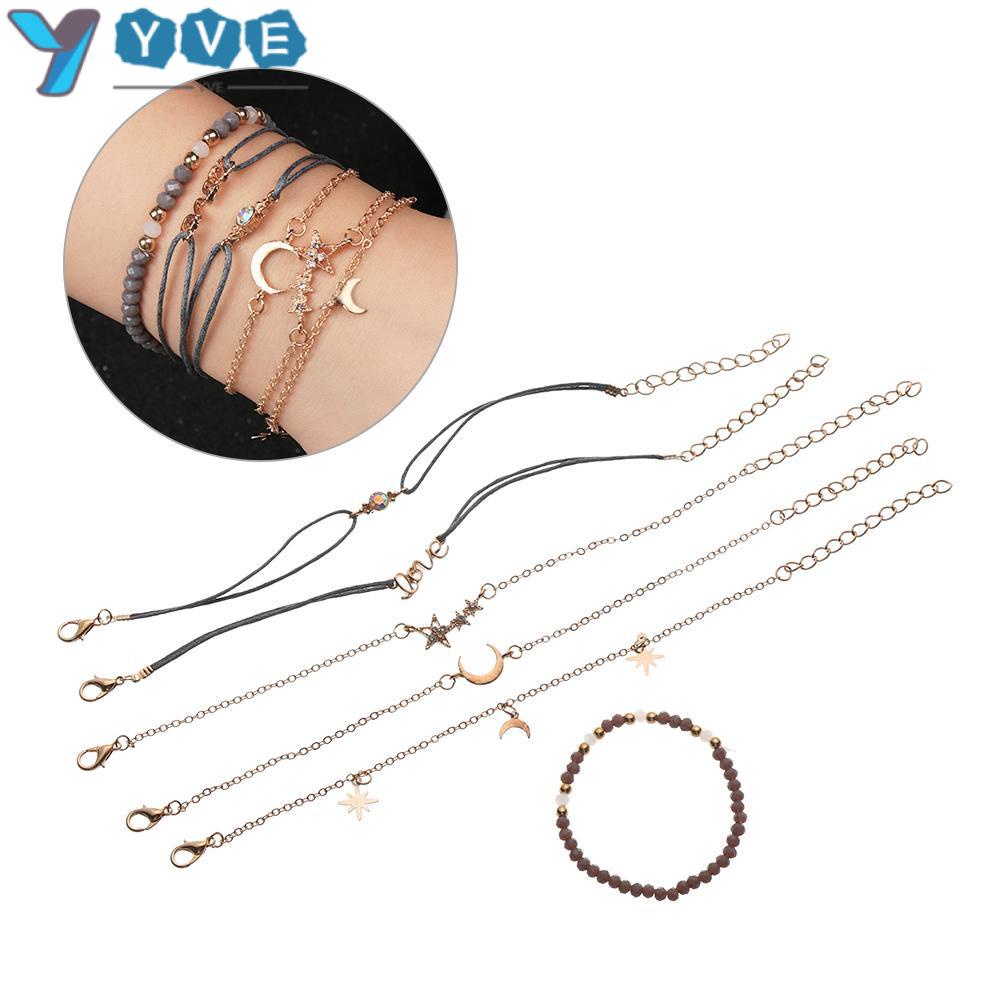 YVE Set 6 Vòng Tay Đính Đá Phong Cách Retro Cho Nữ