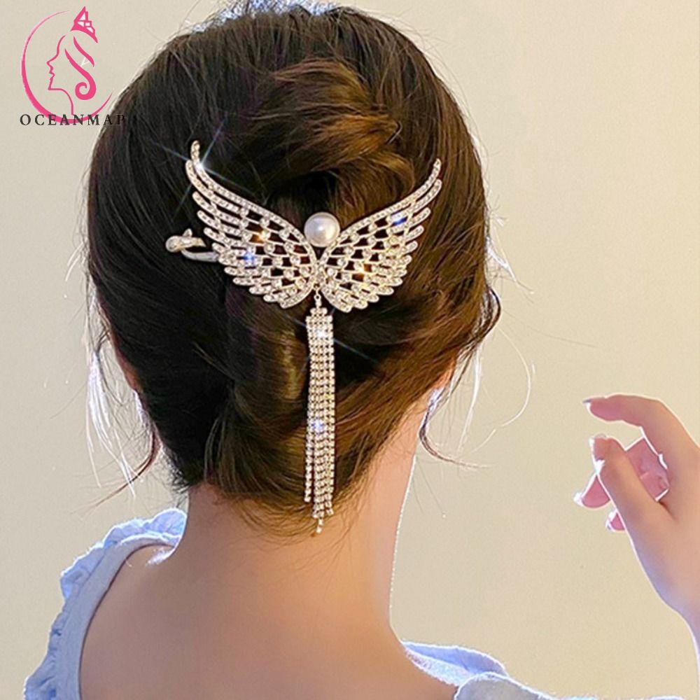 OCEANMAP Kẹp Tóc Hình Cánh Thiên Thần Phối Tua Rua Phong Cách Hàn Quốc Thanh Lịch Dành Cho Nữ