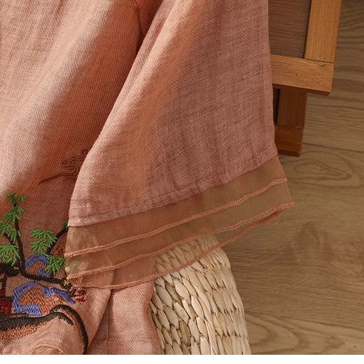 Áo Sơ Mi Cotton Lanh Cao Cấp Cổ Chữ V Thêu Họa Tiết Thời Trang Xuân Hè Cho Nữ