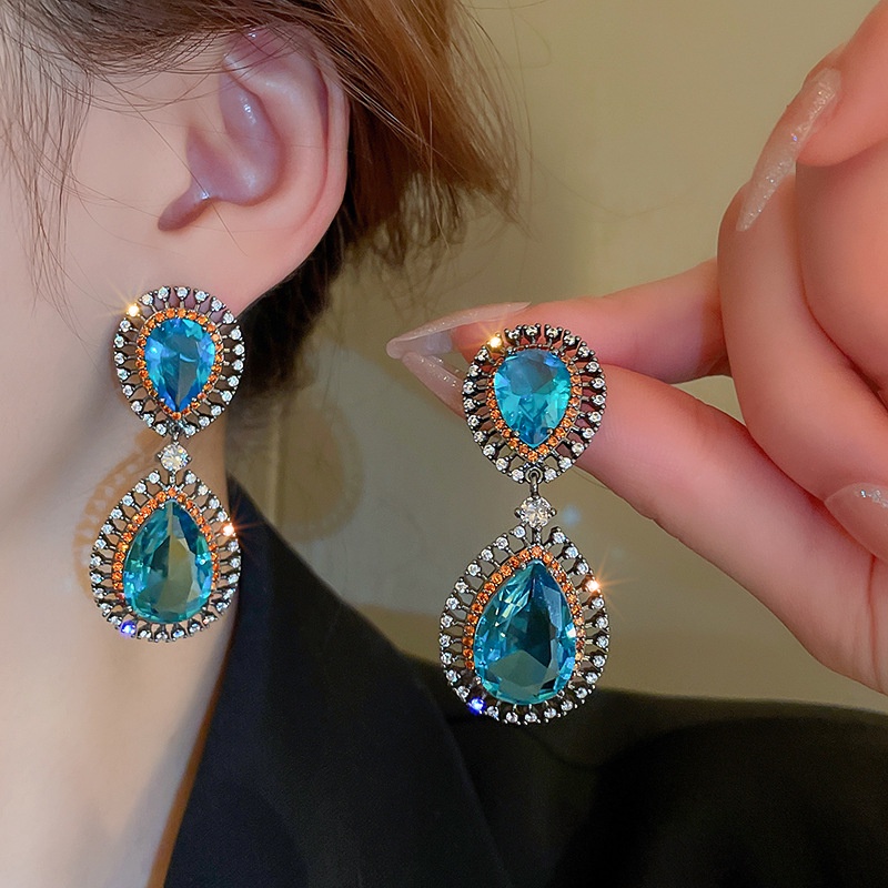 Bông Tai Mạ Bạc Đính Đá zircon Hình Giọt Nước Tua Rua Phong Cách Âu Mỹ Thời Trang Cao Cấp