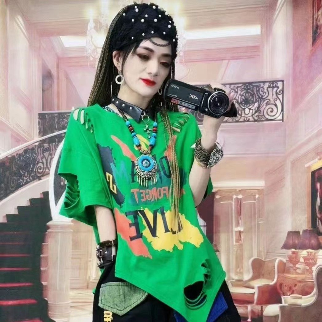 Áo Thun Rách Dáng Rộng Thời Trang Mùa Hè 2023 Dành Cho Nữ