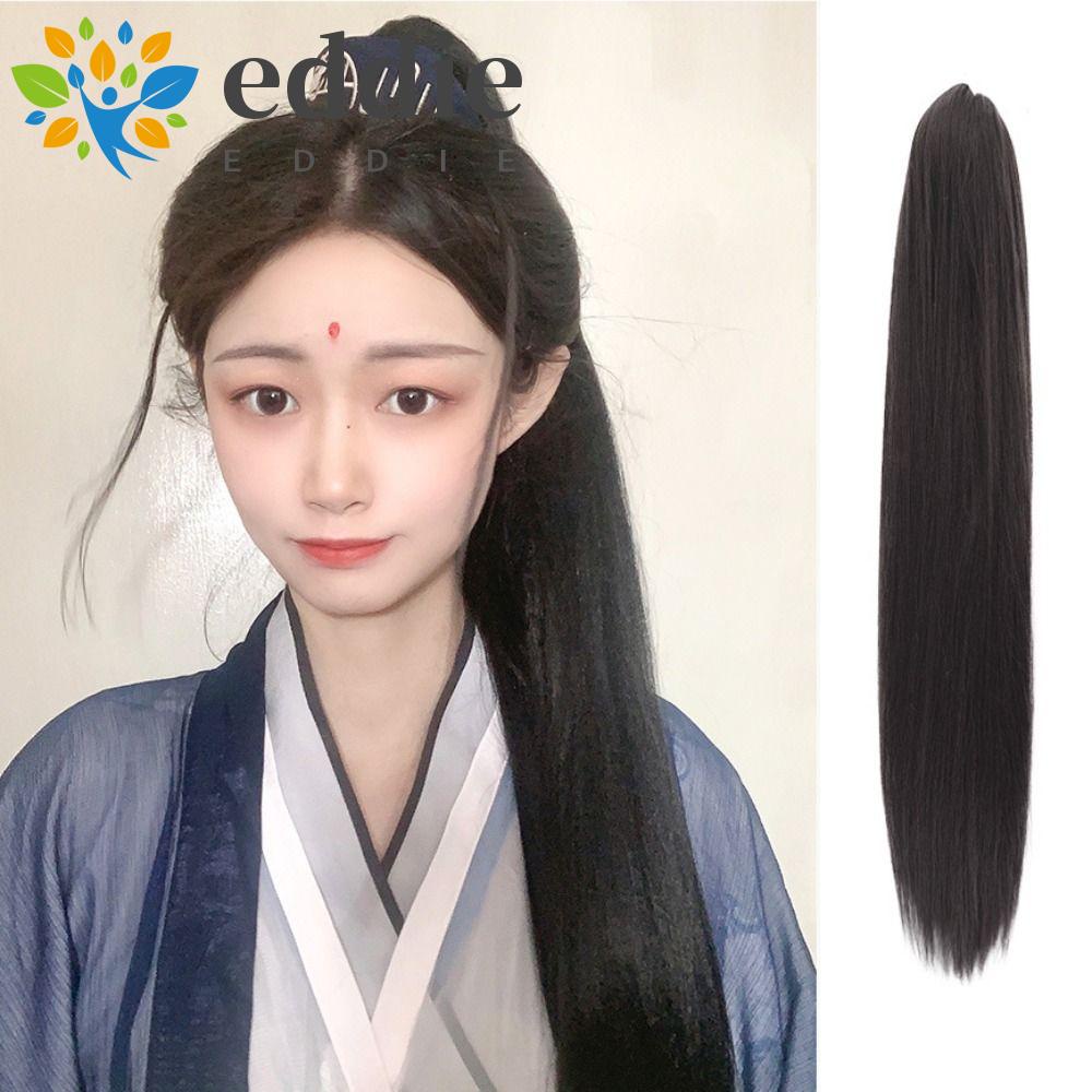 26EDIE Tóc Đuôi Ngựa Thẳng Dài Màu Đen Tự Nhiên Phong Cách Trung Hoa Cổ Điển Thời Trang Cho Nam Và Nữ DIY