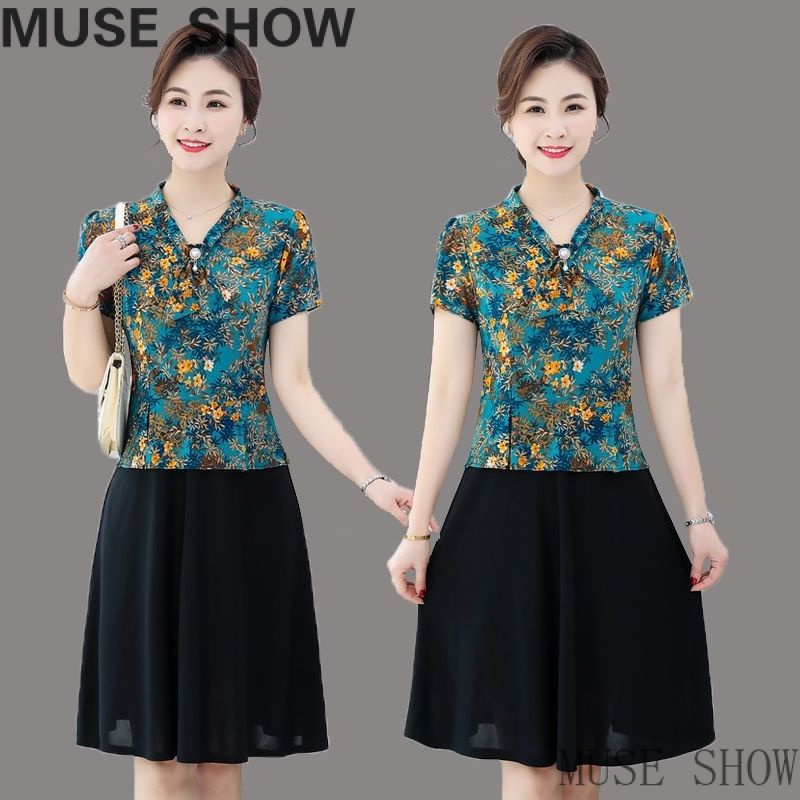 Đầm Tay Ngắn Phong Cách Phương Tây Thời Trang Mùa Hè Mới 2022 Cho Phụ Nữ Trung Niên 50 Tuổi402022Đầm Thiết Kế Mới Xinh Xắn Thời Trang