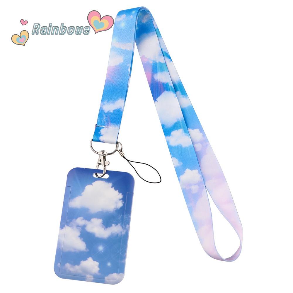 RAINBOW Dây Buộc Thẻ ID / Huy Hiệu Hình Bầu Trời Xanh Dacron Màu Trắng Dùng Trong Văn Phòng