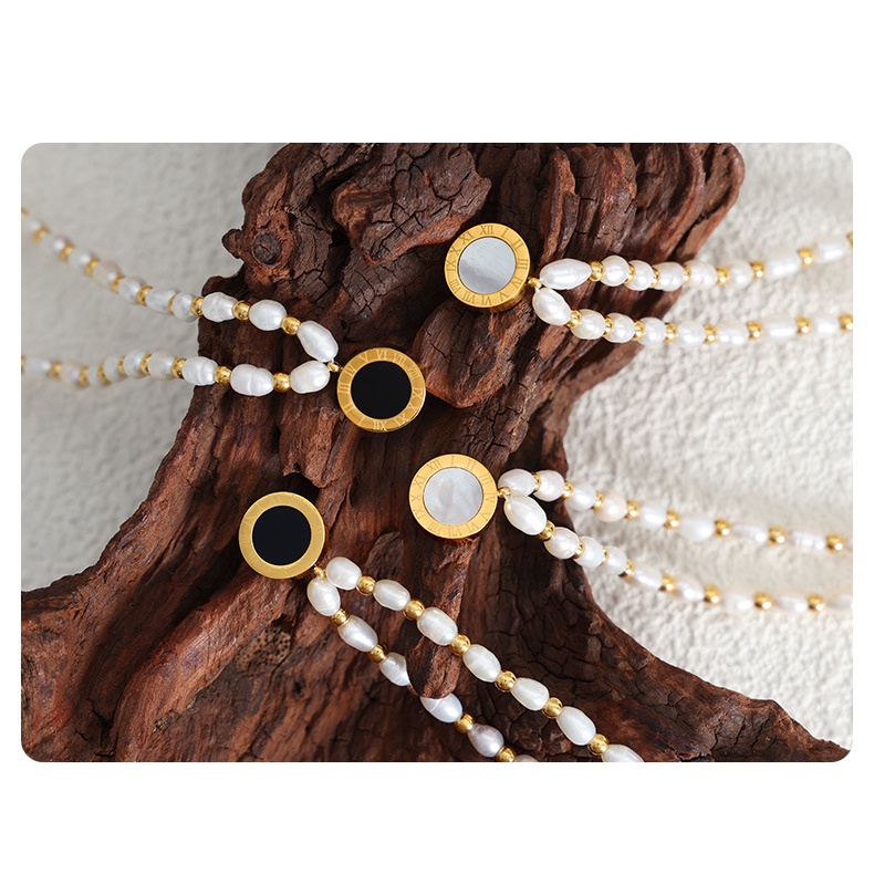 Vòng cổ Hai Mặt Bằng Thép Không Gỉ Mạ Vàng Đính Ngọc Trai Sang Trọng Phong Cách Dongdaemun