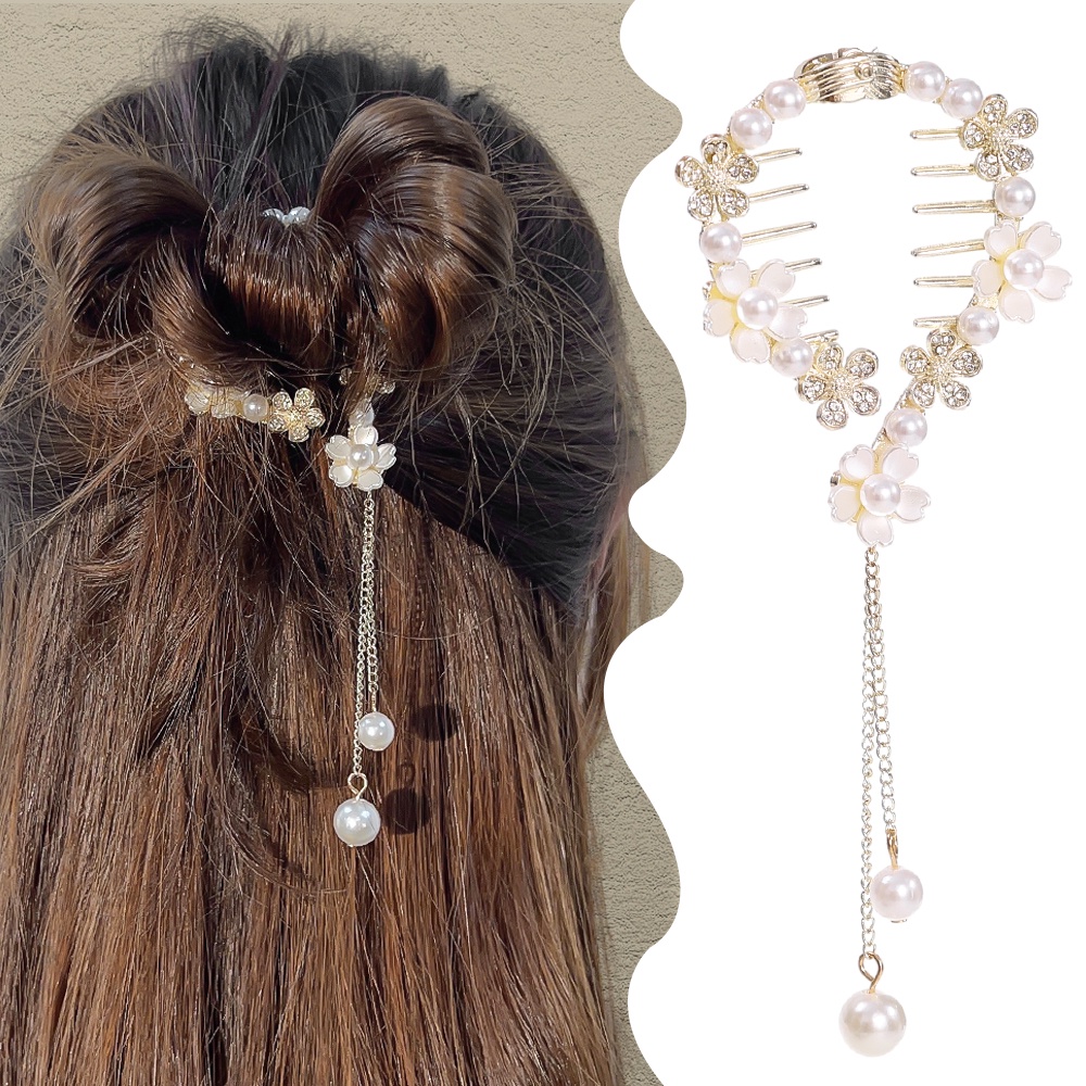 Kẹp Tóc Hình Hoa Đính Ngọc Trai Giả Phong Cách Hàn Quốc Thời Trang Cho Nữ