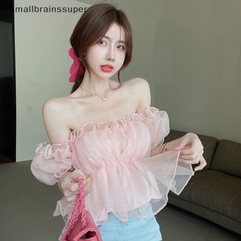 Áo Kiểu Trễ Vai Tay Phồng Ngắn Màu Trơn Thời Trang Mùa Hè Quyến Rũ Cho Nữ SBS