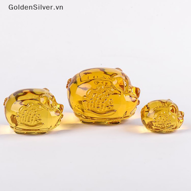 Mô Hình Chú Heo Bằng Thủy Tinh Màu Vàng Kim Dùng Trang Trí Tiểu Cảnh