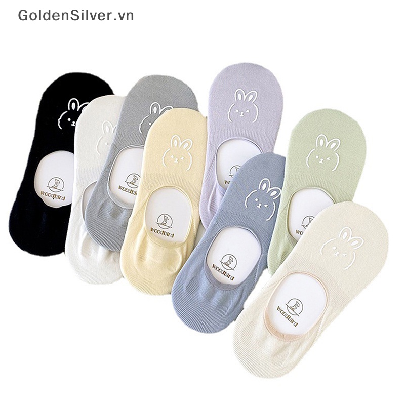 Vớ Cotton Mỏng Cổ Thấp Màu Bạc / Vàng Họa Tiết Hoạt Hình Dễ Thương Thoáng Khí Thời Trang Cho Nữ