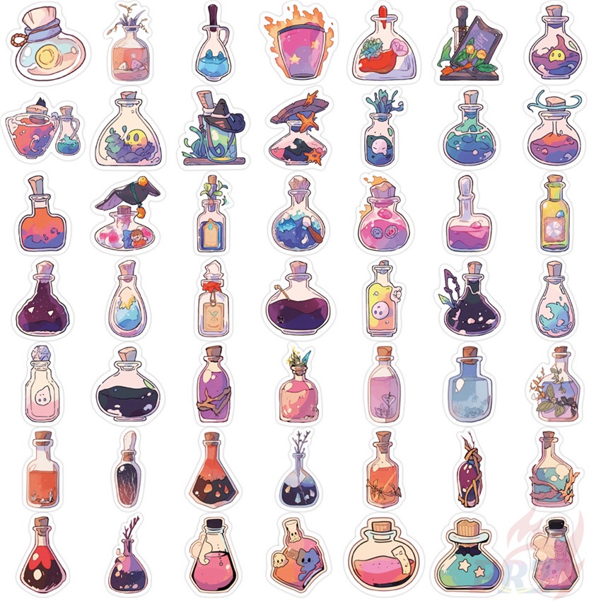 Bộ 200 Chiếc ❉ Miếng Dán Trang Trí Bình Hoa Mini Phong Cách Vintage ❉ Sticker Dán Tường Chống Thấm Nước Họa Tiết Doodle Hợp Thời Trang