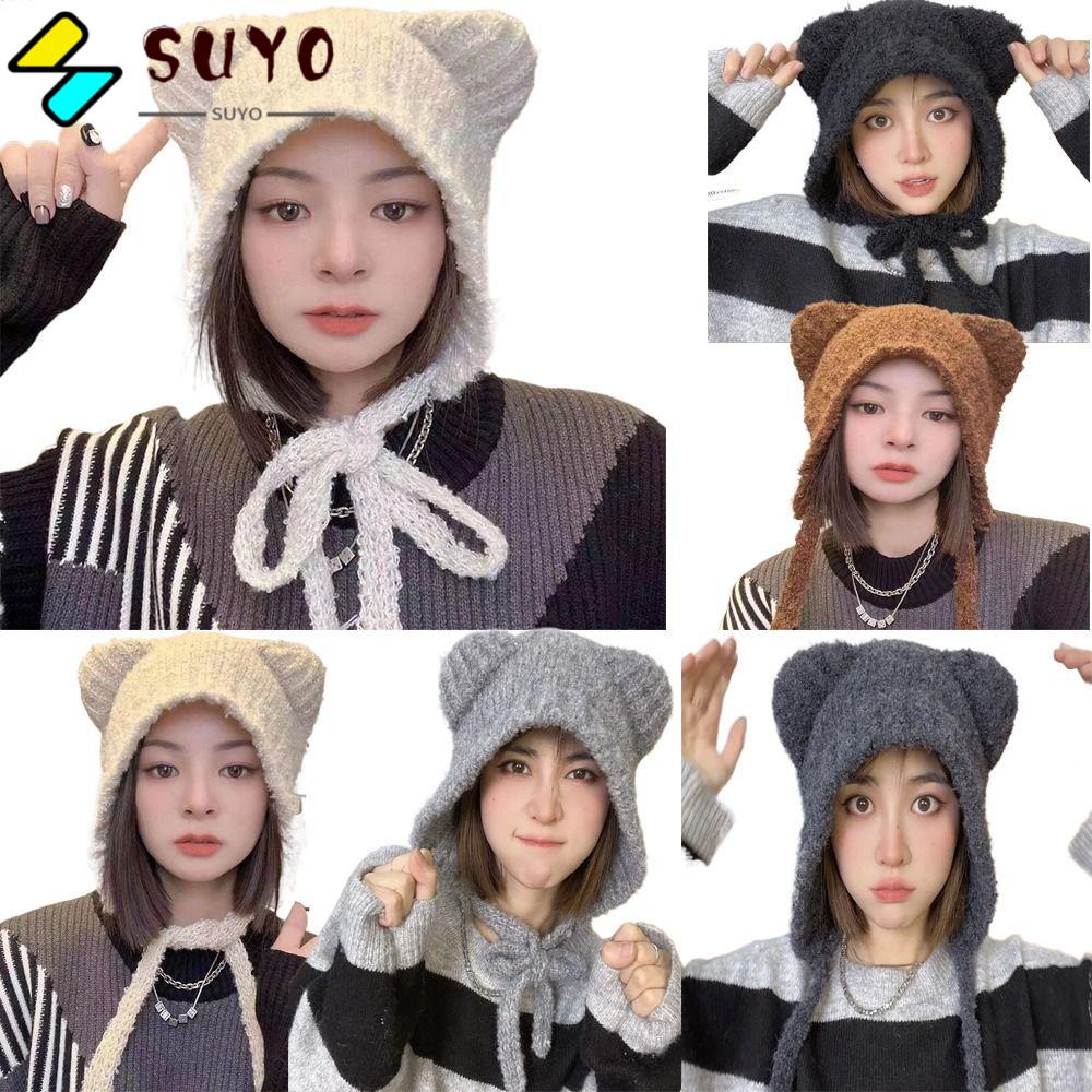 SUYO Mũ Len Trùm Tai Giữ Ấm Kiểu Dáng Dễ Thương