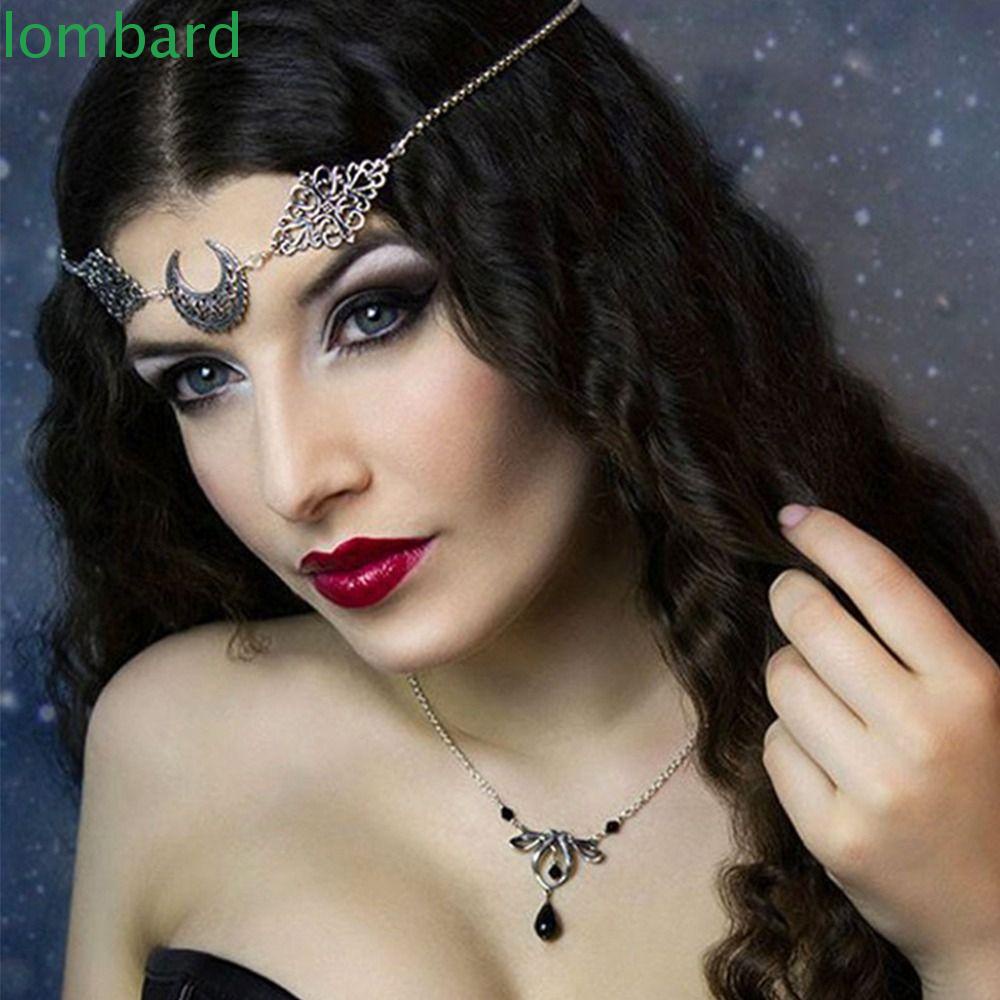 LOMBARD Băng Đô Cài Tóc Hình Mặt Trăng Rỗng Đính Hạt Hợp Kim Phong Cách Retro Tinh Tế Dành Cho Bạn Nữ