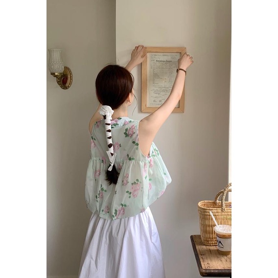 Áo Hoa Cổ Polo Sát Nách Dáng Rộng Kiểu Hàn Quốc Thời Trang Mùa Hè Cho