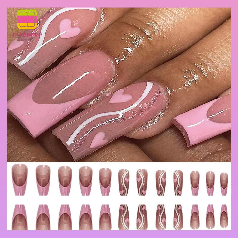 DIACHAVN Bộ 24 Móng Tay Giả Che Phủ Toàn Diện Tháo Rời Được Kiểu Pháp