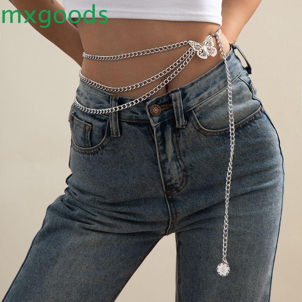 MXGOODS Dây Xích Đeo Hông Nhiều Lớp Bằng Kim Loại Hình Bướm
