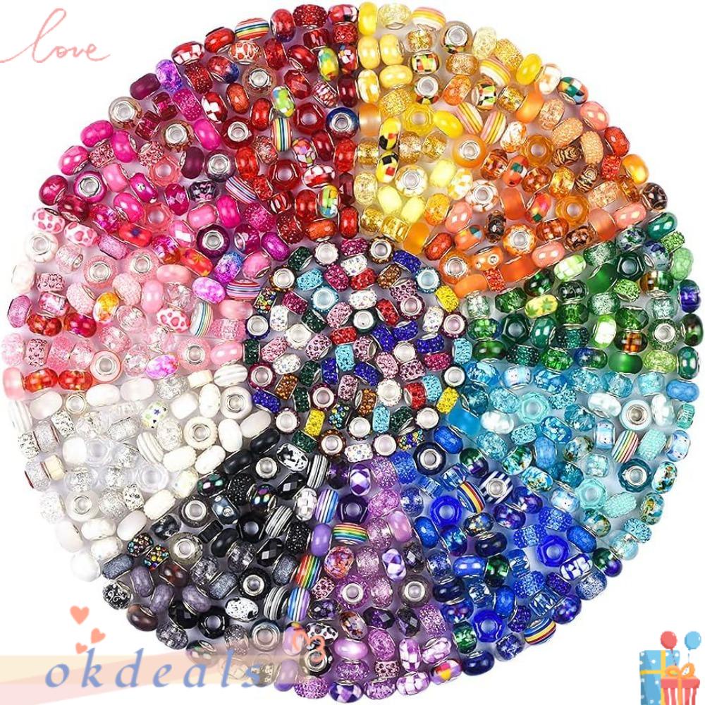 OKDEALS Set 200 Hạt Nhựa Nhiều Màu Xỏ Lỗ Nhiều Màu Sắc Làm Trang Sức DIY charms