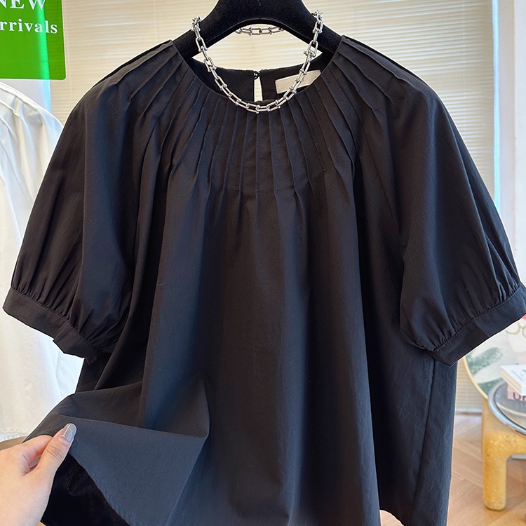 Áo Sơ Mi Tay Ngắn Phồng Cổ Tròn Dáng Rộng Vải Cotton Thời Trang Mùa Hè 2023 Cho Nữ