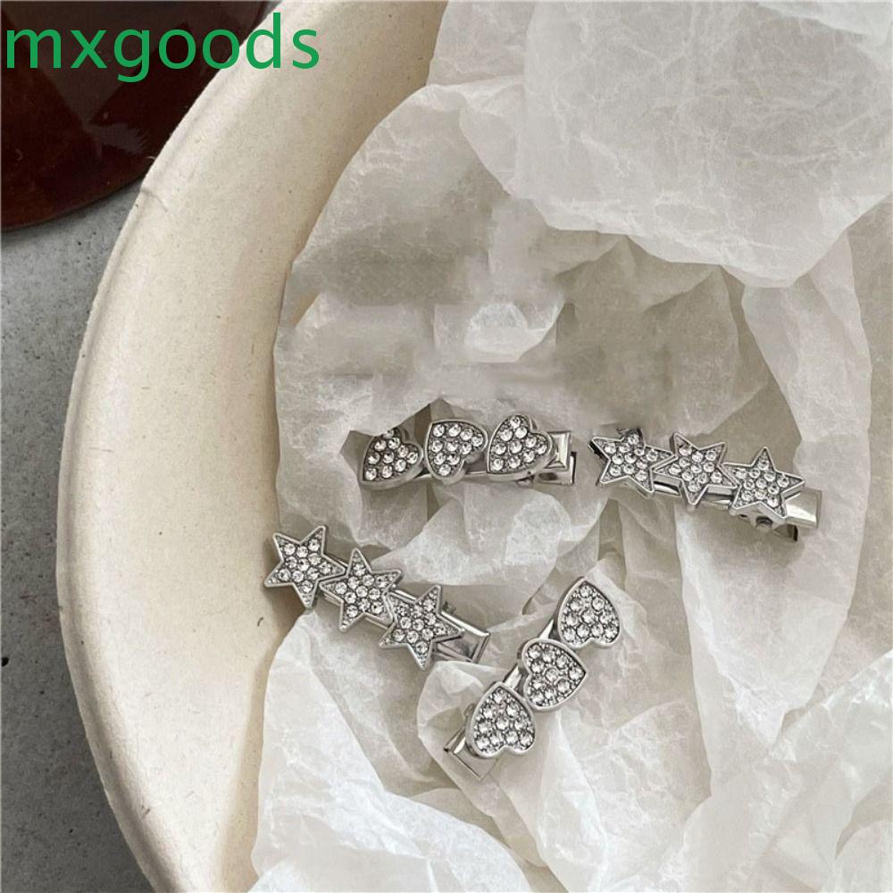 MXGOODS Kẹp Tóc Mái Bằng Kim Loại Hình Ngôi Sao Năm Cánh Trái Tim Màu Bạc Cá Tính Dành Cho Bạn Gái Spicy