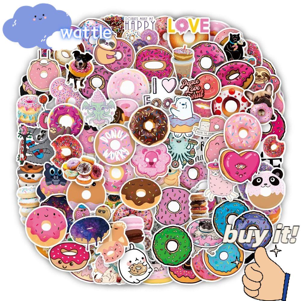 WATTLE Miếng Dán Trang Trí Hành Lý / Laptop Hình Bánh Donut Bằng PVC Nhiều Màu Dễ Thương DIY