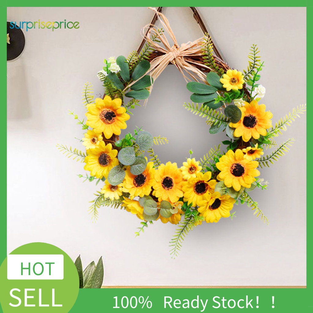 Vòng Hoa Hướng Dương Giả Bằng Lụa Dùng Trang Trí Nhà Cửa DIY