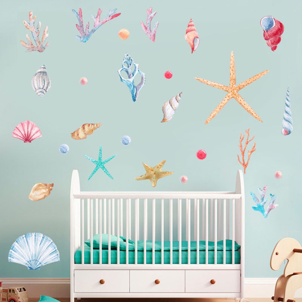 Đề Can Dán Tường Tự Dính Trang Trí Phòng Khách / Ngủ Hình Cá Voi / Sao Biển / Vỏ Sò
