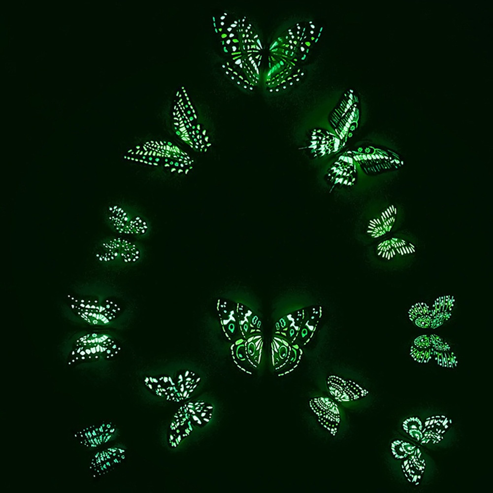 Set 12 Bươm Bướm 3D Dạ Quang Dán Trang Trí Tường Độc Đáo