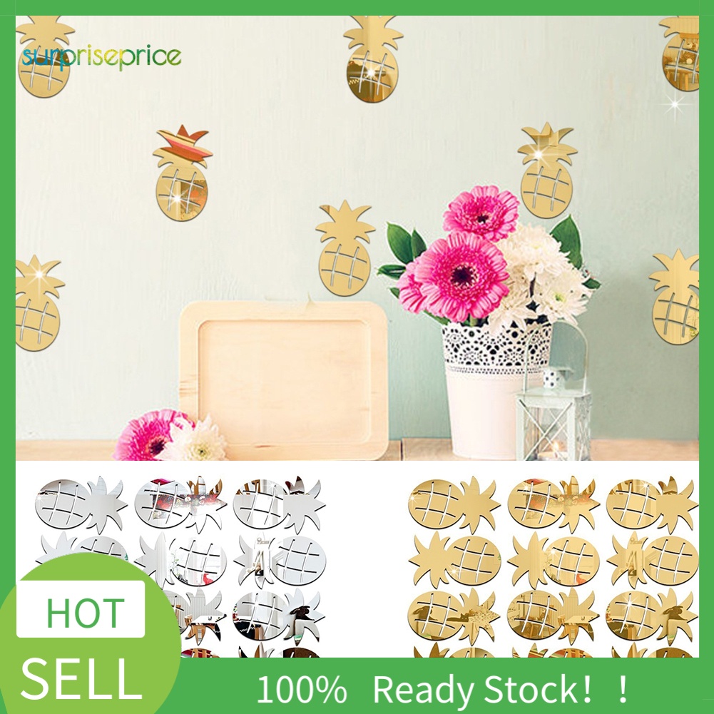 Set 12 Miếng Dán Tường Trang Trí Tráng Gương Acrylic Hình Quả Dứa Dễ Thương Dành Cho Phòng Trẻ Em