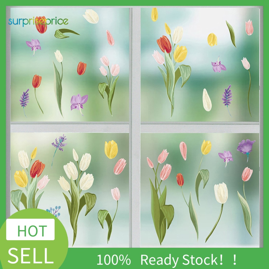 1 Bộ Miếng Dán Tường / Cửa Sổ Hai Mặt Tự Dính Họa Tiết Hoa Tulip Tinh Tế Trang Trí Nhà Cửa