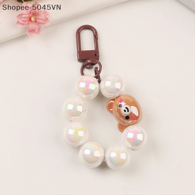 [Hàng Có Sẵn] Móc Khóa Hạt Màu Trơn Hình Thỏ Gấu Hoạt Hình Dễ Thương Trang Trí Túi Xách (H)