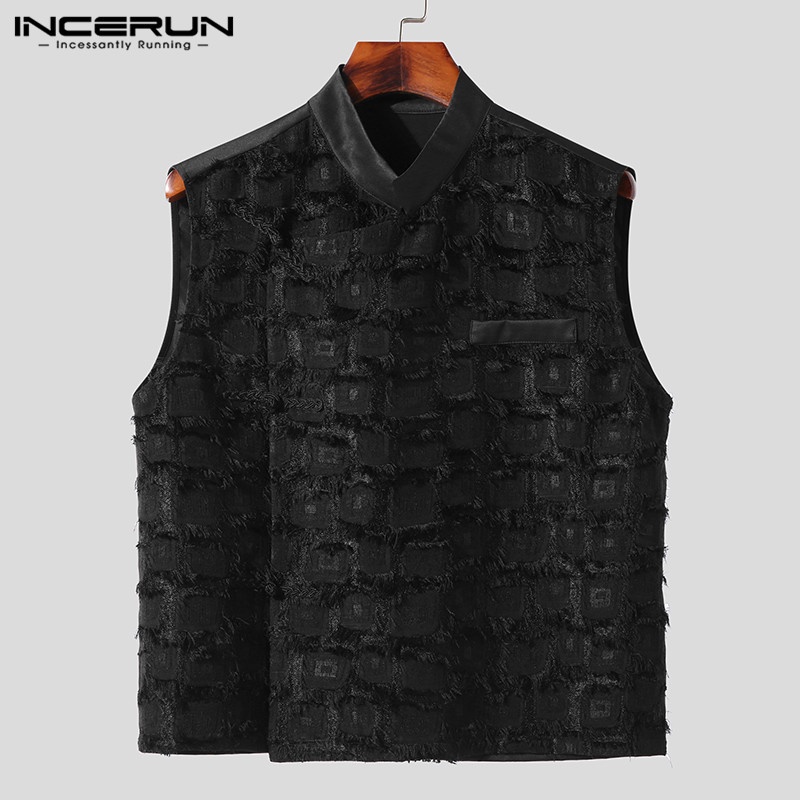 Incerun Áo Ghi Lê Cổ Đứng Màu Trơn Phong Cách Trung Hoa Cho Nam