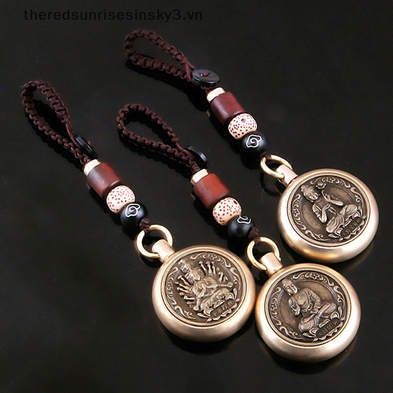 # # Móc Khóa Xe Hơi Bằng Đồng Thau Mặt Phật Hoàng Đạo May Mắn Tám Chúa Bodhisattva Cổ Điển Thời Trang