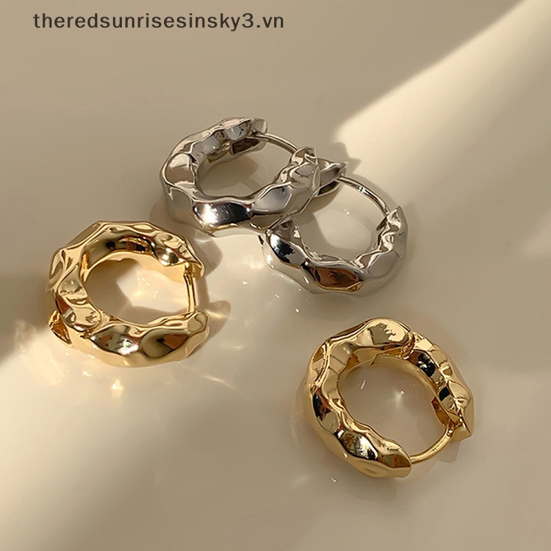 # # Khuyên Tai Vòng Tròn Hình Học Gợn Sóng Bằng Kim Loại Dày Màu Lạnh Vintage Thời Trang Cho Nữ