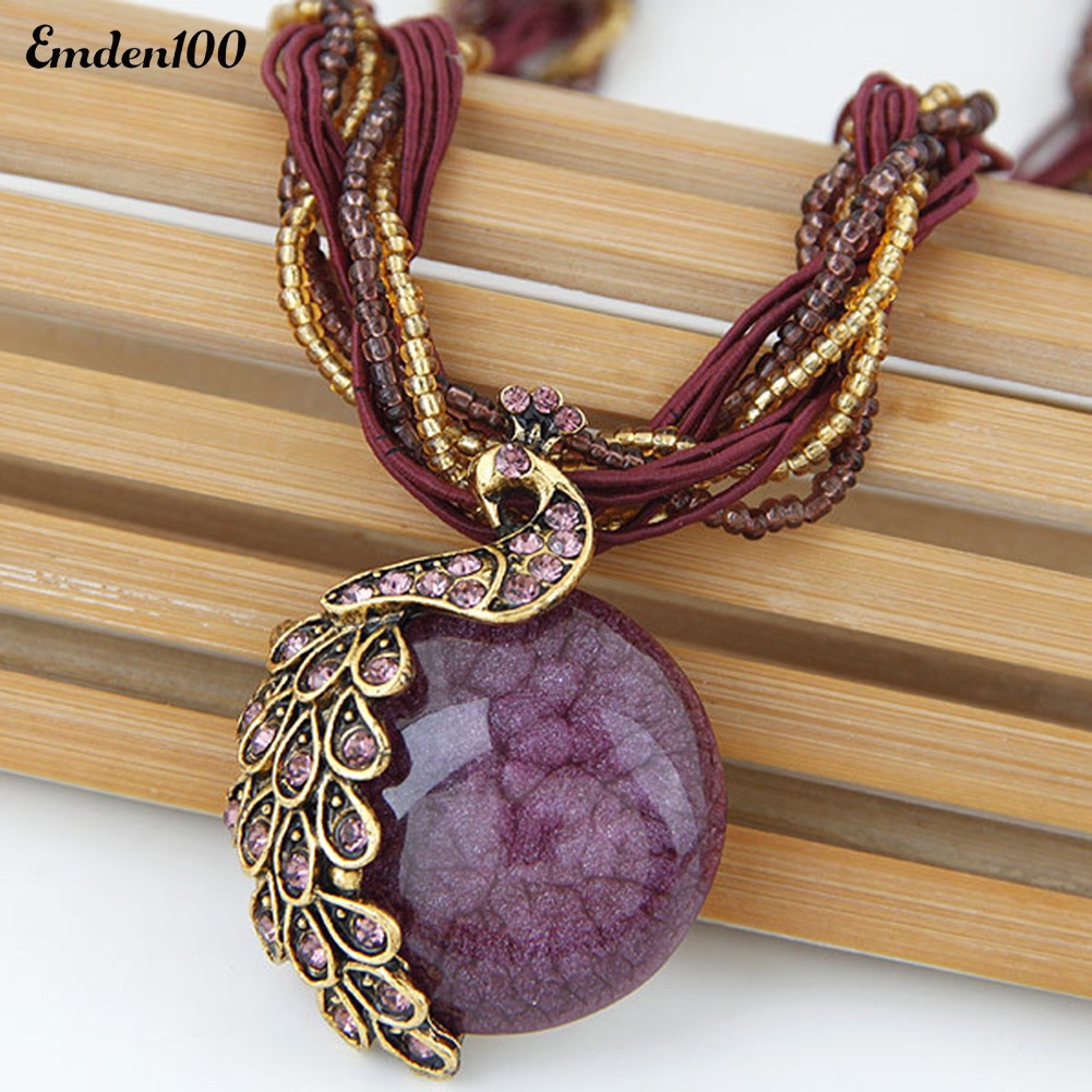 Vòng cổ Mặt Con Công Đính Đá Phong Cách Bohemian Thanh Lịch Dành Cho Nữ