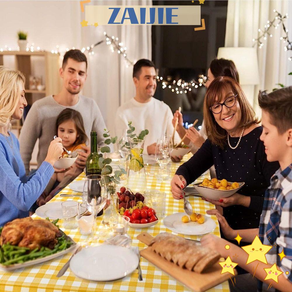 ZAIJIE24 Set 2 Khăn Trải Bàn Gingham Hình Chữ Nhật Bằng Nhựa Bền Chống Nước Chống Nhăn Màu Vàng Và Trắng Dùng Một Lần