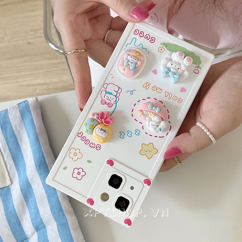 Ốp Điện Thoại Dẻo Hình Vuông Họa Tiết Chú Chó & Hoa Xinh Xắn Cho iPhone 14 13 12 11 Pro Max XR IX