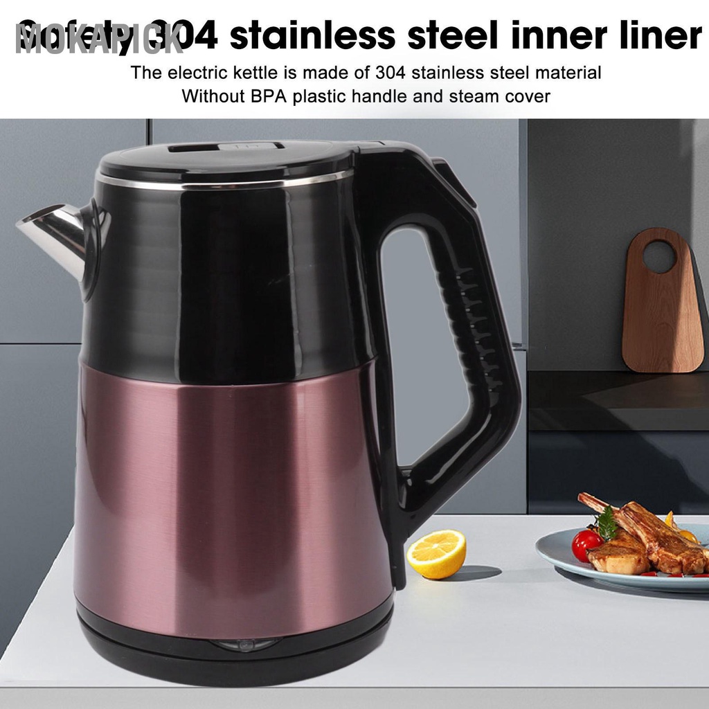 Mokapick Điện Ấm Đun Nước Nóng Inox 2 Lớp Với Tự Động Tắt Khô Bảo Vệ Phích Cắm UK 220V