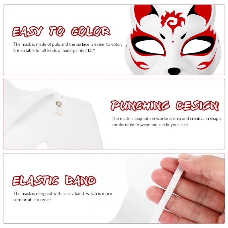 Mặt Nạ Giấy Trắng Nửa Mặt Hình Mèo Cáo Có Thể Điều Chỉnh Kèm Dây Thừng Hóa Trang Halloween